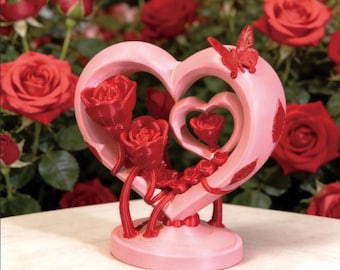 File STL a forma di cuore e rosa per stampa 3D, modello di San Valentino (OTH104) (download digitale)