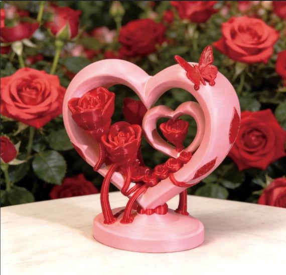 Heart and Rose STL File for 3D Printing, Valentine's Day Model
