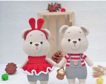Wzór szydełkowy na parę misiów, pluszowe zabawki amigurumi (pobierz plik PDF CP047)
