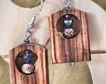 Earrings, handmade earrings, Etsy earrings, wood earrings, wooden earrings, earrings for women, Bohemian earrings, Boho earrings.