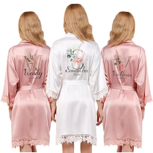Dusty Rose Personalized Satin Lace Robe Bridesmaid Robes Bachelorette Party Wedding Robes Bridal Bridesmaids Gift Bridesmaid Proposal Bride