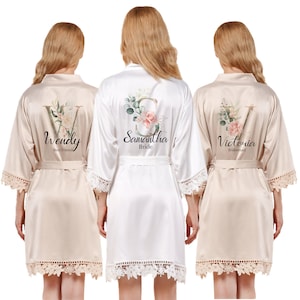 Champagne Personalized Satin Lace Robe Bridesmaid Robes Bachelorette Party Wedding Robes Bridal Bridesmaids Gift Bridesmaid Proposal Bride