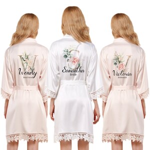Blush Personalized Satin Lace Robe Bridesmaid Robes Bachelorette Party Wedding Robes Bridal Bridesmaids Gift Bridesmaid Proposal Bridesmaids