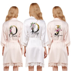 Personalized Satin Lace Robe Bridesmaid Robes Bachelorette Party Wedding Robes Bridal Bridesmaids Gift Bridesmaid Proposal Bridesmaids Bride