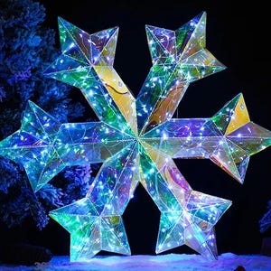 Lampe de nuit LED hologramme 3D flocon de neige | Prisme arc-en-ciel étoilé | Décoration géométrique esthétique | Cadeau unique pour Noël et les mariages
