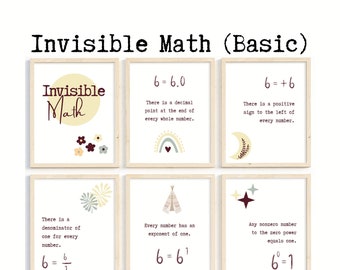 Cartazes de sala de aula de matemática - Matemática invisível; Arte de parede para impressão para professores de matemática; Decoração de sala de aula de matemática do ensino fundamental e médio; Download digital