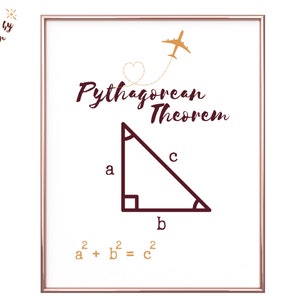 Peut inclure: Impression encadr&eacute;e pr&eacute;sentant le th&eacute;or&egrave;me de Pythagore. Le texte "Pythagorean Theorem" est &eacute;crit au-dessus d'un triangle rectangle avec les lettres a, b et c. La formule a&sup2; + b&sup2; = c&sup2; est affich&eacute;e en dessous. Un avion dor&eacute; est au-dessus.