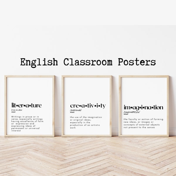 High School English Classroom Decoration; Minimalist Classroom Posters; English Teacher Gift; Definition Print- Set of 3; Classroom Decor