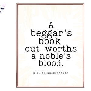 Printable Shakespeare Quote, High School English Classroom Wall Art, Library Decor; Digital Download
