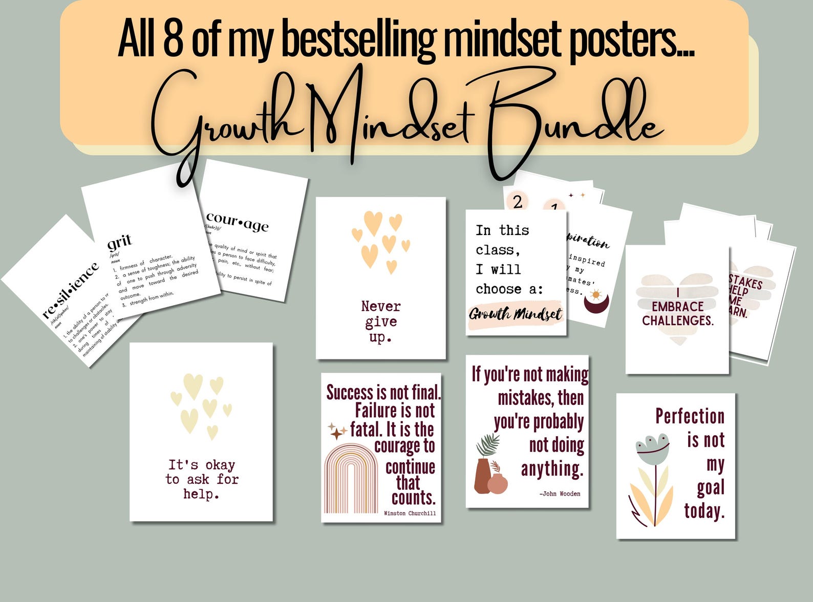 Growth Mindset Classroom Poster Bundle - 8 Listings About Growth ...