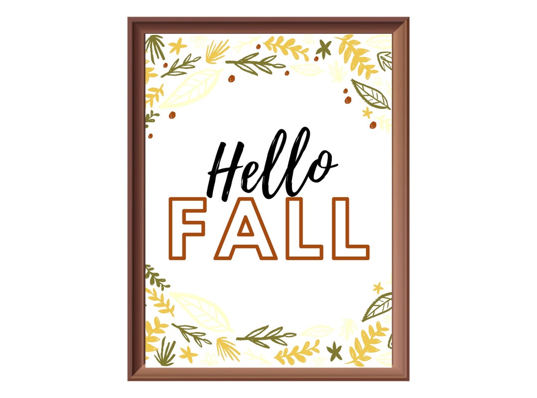 Hello Fall Cartoon. Sign Printable Hello Fall Sign, Fall Digital Print, Fall Wall Decor ...