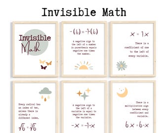 Cartazes de matemática invisíveis; Cartazes de sala de aula de álgebra; Decoração de sala de aula de geometria; Decoração de sala de aula de professor de matemática do ensino médio; Matemática secundária