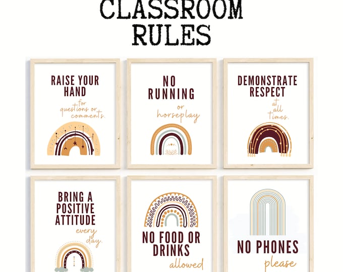 CLASSROOM DECOR - Classroom Rules & Expectations | BOHO Rainbow Theme ...