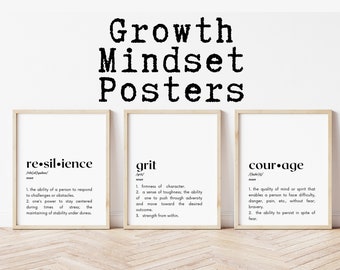 Growth Mindset Posters; Resilience Definition Print; Inspirational Classroom Posters; High School Classroom Decor Motivation; Grit Wall Art