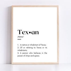Texan Definition Print; Printable Texas Wall Decor; Texas History Classroom Poster; Texas Wall Art; Texas Theme Home Decor; Middle School