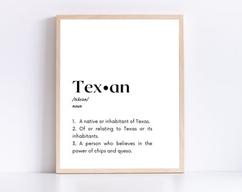 Texan Definition Print; Printable Texas Wall Decor; Texas History Classroom Poster; Texas Wall Art; Texas Theme Home Decor; Middle School