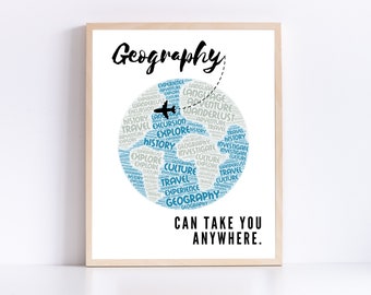 World Geography Classroom Poster; Social Studies Wall Art; Printable Classroom Decoration for High School Geography Teacher; World Map Print