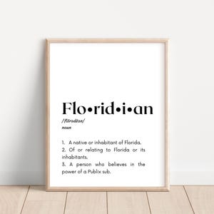 Floridian Definition Print; Florida Decor; Florida Wall Art; Funny Gift for a Floridian
