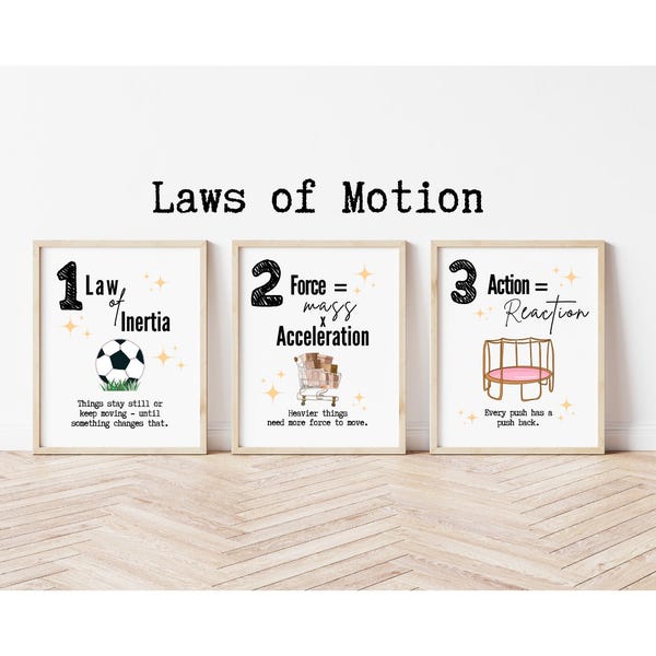 Newton's Laws of Motion Poster Set, Science Classroom Decor (Digital Download)