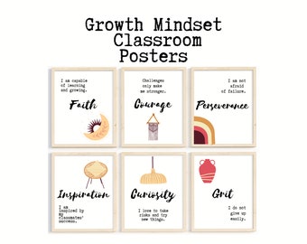 Growth Mindset Posters; Positive Affirmations; Boho Classroom Decor; Growth Mindset Art Prints; Mental Health Posters; SEL Classroom Posters