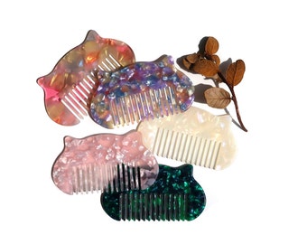 Cat Tortoise Shell Marble Hair Comb | Cellulose Acetate Wide Tooth Comb | Multi Color Lightweight Easy Detangling Comb