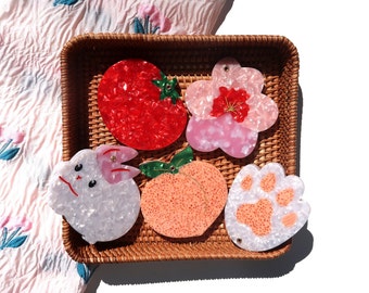 Rabbit Peach Tomato Cat Paw Tortoise Shell Mirror | Acetate Animal Vegetable Hand Pocket Mirror | Multi Color Vanity Dressing Makeup Mirror