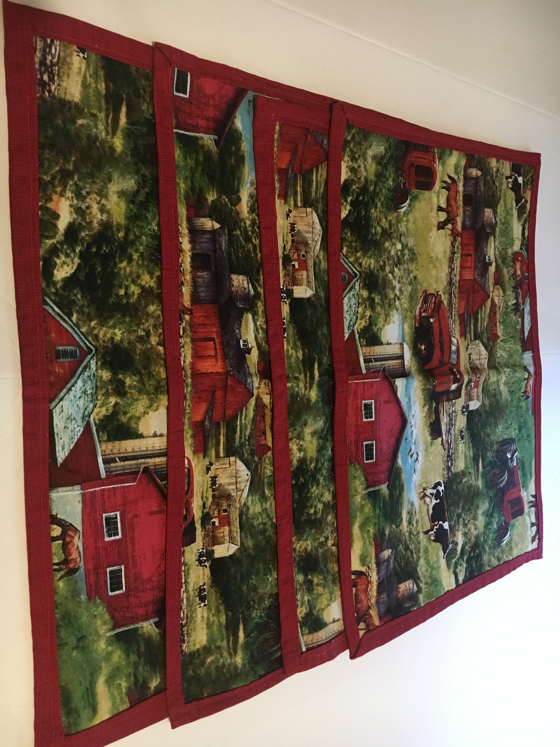 Country Farm Placemats Red Green White Brown With Borders 18.5 Etsy