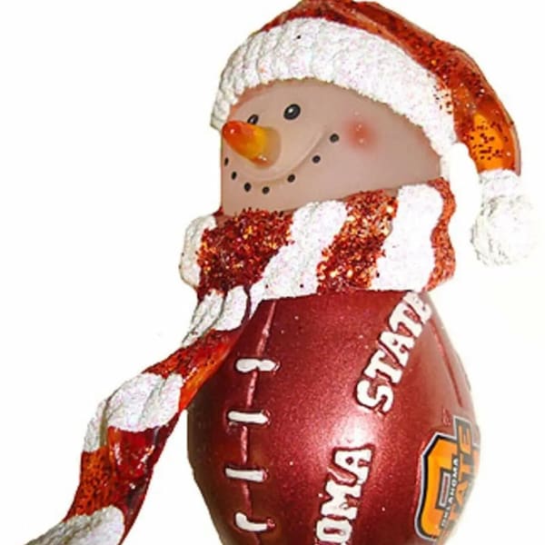 Oklahoma State Cowboys Striped Acrylic Snowman Football Ornament 3”