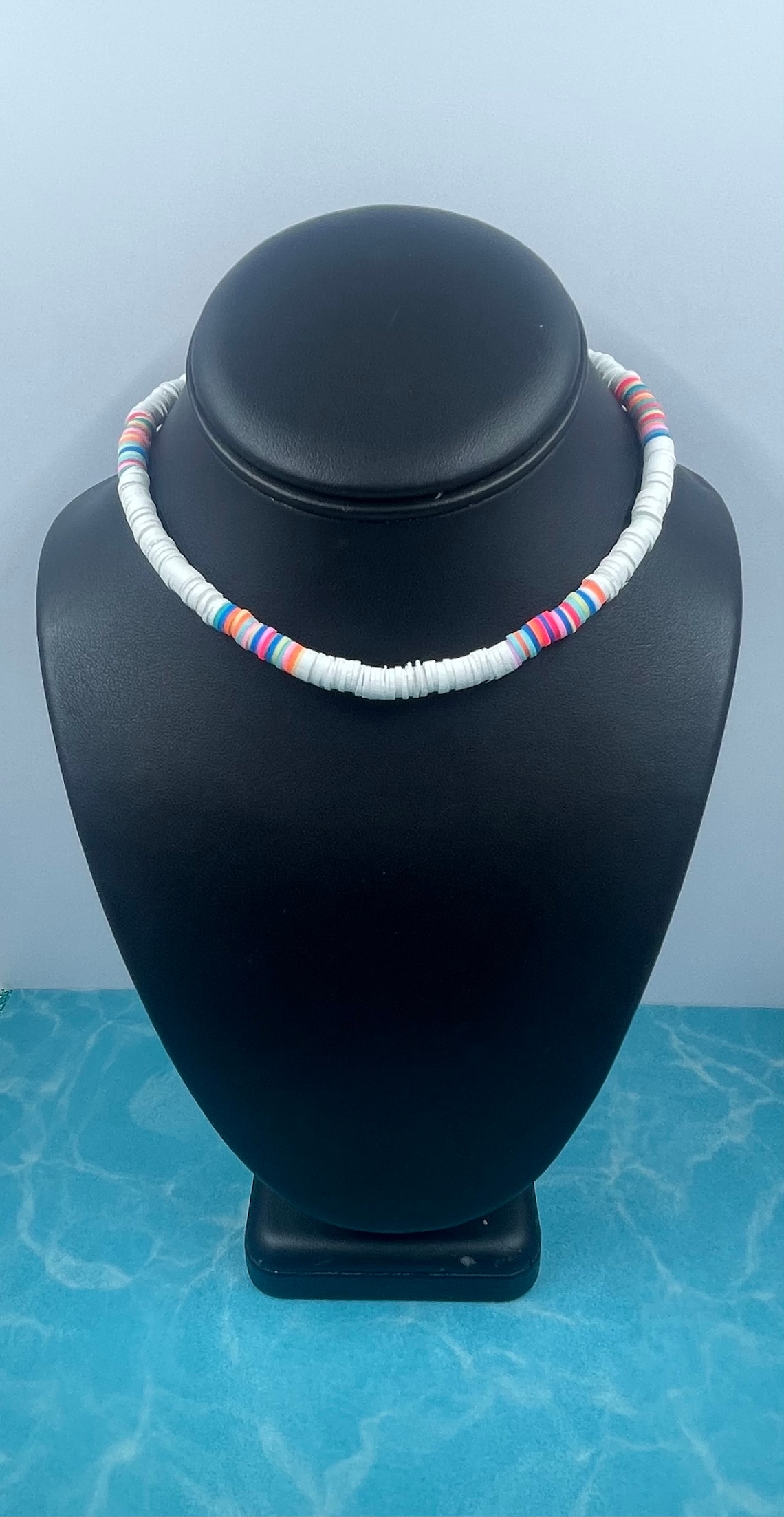 Multicolored and White Flat Bead Necklace | Etsy