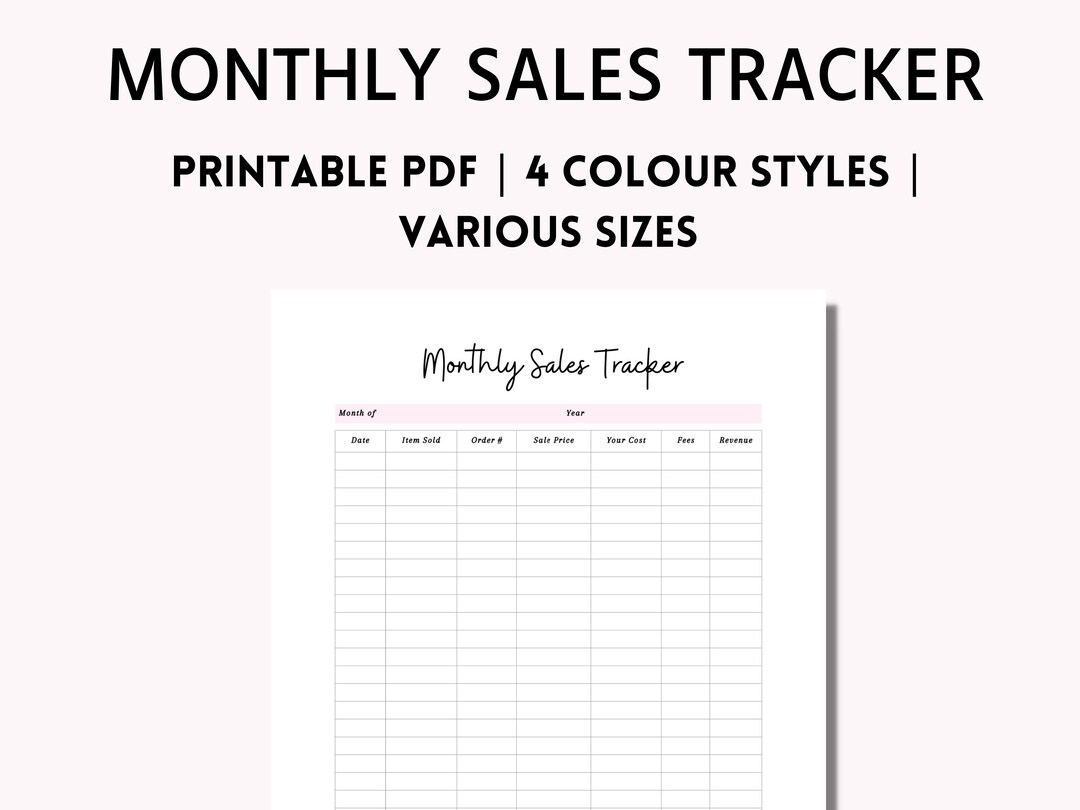 Undated Monthly Sales Tracker, Printable Order Tracker PDF, Profit