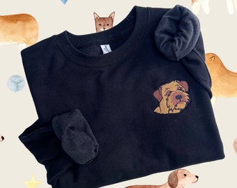 Custom Dog Portrait Embroidered Sweatshirt , Personalized Border Terrier Face and Pet name Sweatshirt