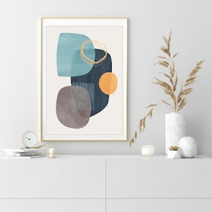 Mid-Century Modern Abstract Wall Art Print, Large Unframed Artwork, Minimalist Blue Wall Art, Contemporary Home Décor, 'Cyra' A5-A1 image 1