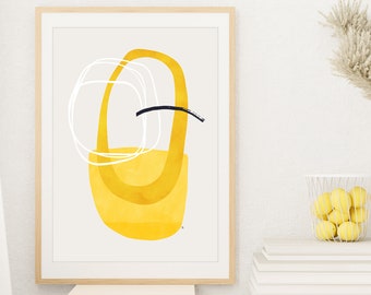 Expressive Modern Abstract Art Print, Minimalist Citrus Yellow Wall Art, Contemporary Mid Century Home Office Décor, 'Citra' A5-A1