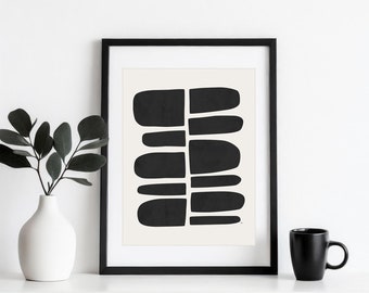 Minimal Modern Abstract Wall Print, Unframed Original Artwork, Black and White Art, Unique Contemporary Mid Century Home Décor, 'Neve' A5-A1