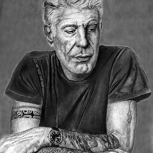 Impressão em tela de Anthony Bourdain - 16"x20" - Esboço
