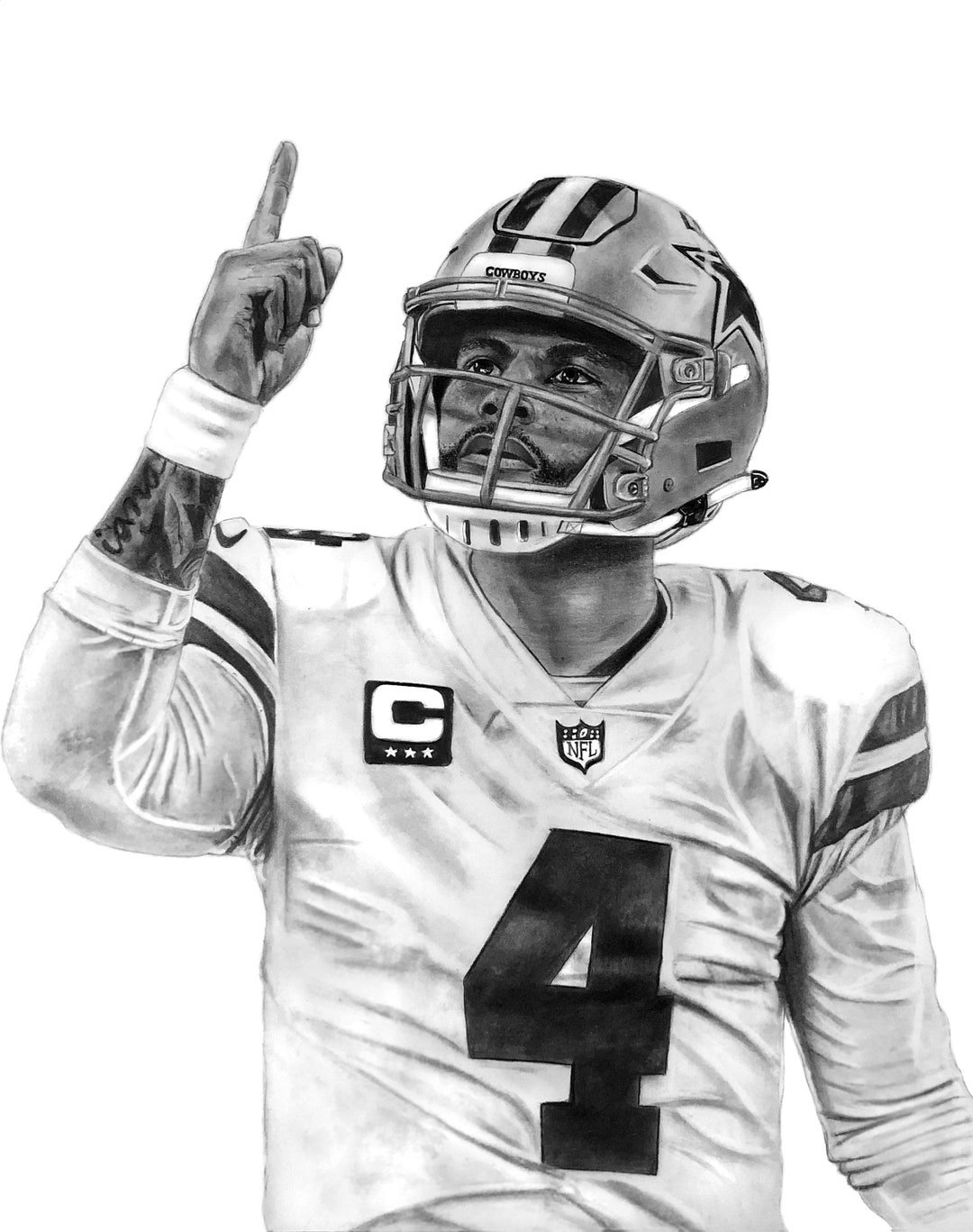 Dak Prescott Art Print 11x14 Dallas Cowboys Sketch Etsy