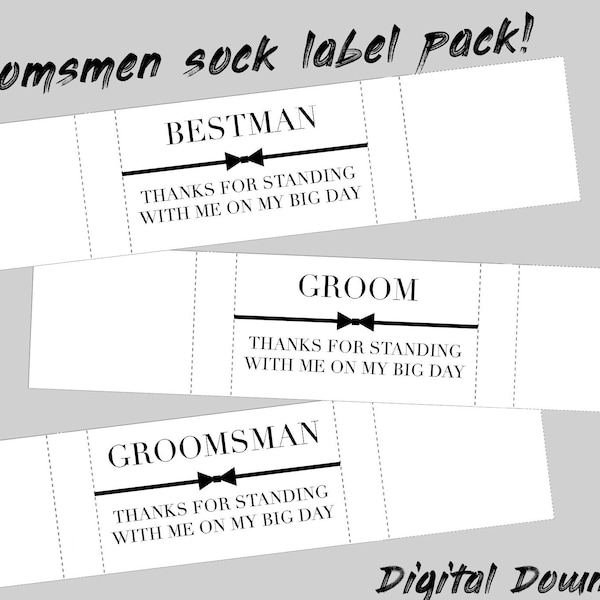 Groomsmen sock label pack - 3x labels, (bestman, groom & groomsmen) DIGITAL DOWNLOAD PACK! (Not Editable!)