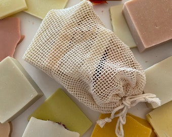 Handmade Soaps Off Cuts. Great moisturising and cleansing soap pieces. Off Cuts and Ends in Recyclable Cotton Bag. Cold Process Soaps