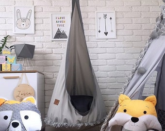 Hängehöhle Kokon Kinder Kinderschaukel zum aufhängen Babyschaukel Hängesessel mit Kissen  Schaukelsitz Schaukel Cocoon  Kinderzimmer Grau