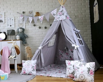 Mooie Kids Play Tent TIPI SET Tipi Set Tipi Wigwam Indian Tent voor Meisjes of Jongens met Vloermat 3 Kussen Stabilisator Dream Catcher