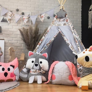 Wunderschönes Kinder Teepee Tipi Zelt Set für Kinder Indianerzelt Spielzelt drinnen und draußen Pinke Tiere