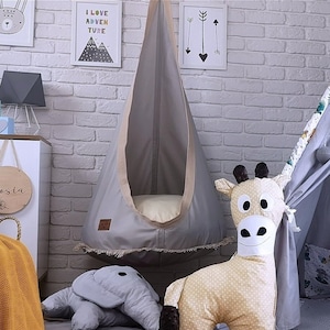 Hanging cave cocoon children&#39;s swing for hanging baby swing hanging chair with cushion swing seat swing cocoon children&#39;s room ecru