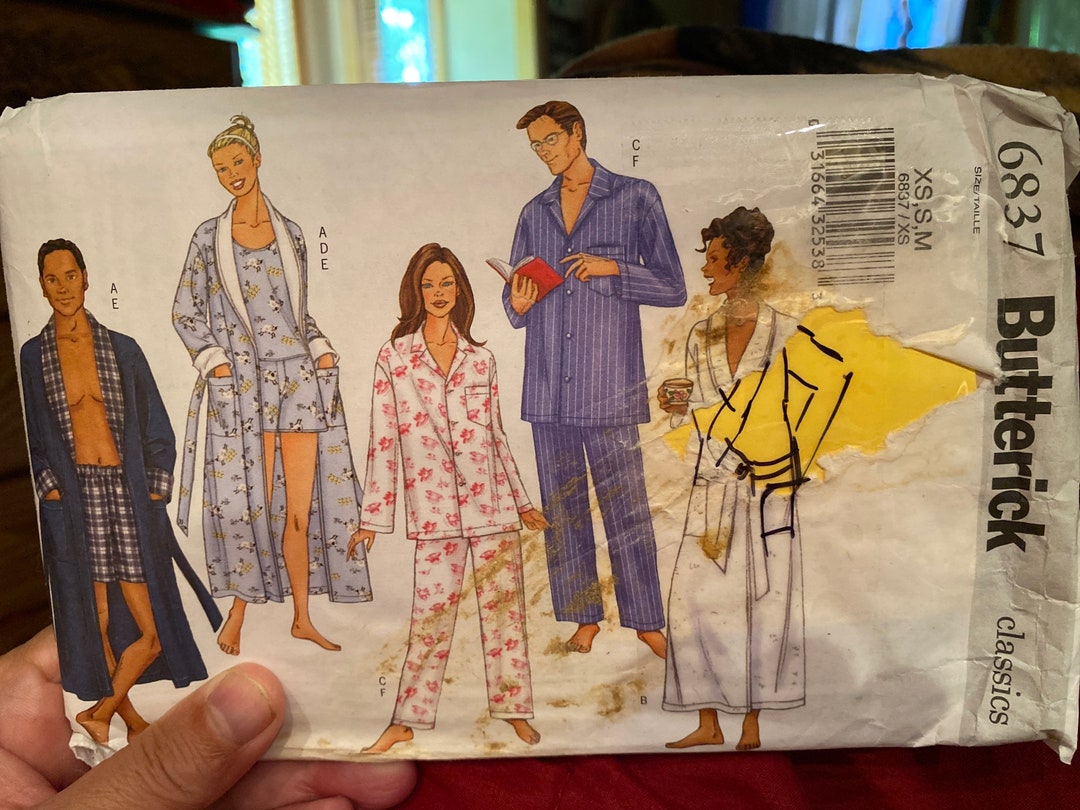 Butterick 6837 Pajama and Robe Sewing Pattern, Unisex XS-M, Vintage ...