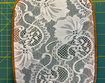 Boho white lace wall hanging earring holder- 7” x 10”