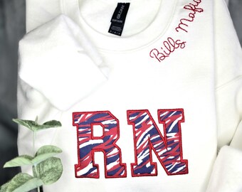 Handmade RN Embroidered Sweatshirt, Buffalo Colors, Bills Mafia