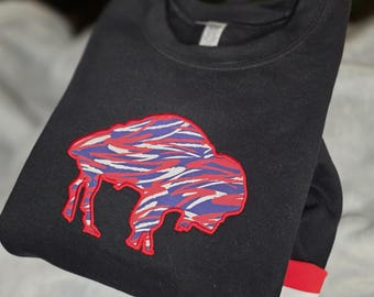 Buffalo Applique Crewneck Sweatshirt: Zubaz Style Game Day Shirt