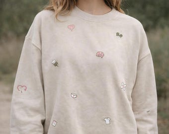 Custom Nurse Sweatshirt, Mini Embroidered Icons, Personalized RN Crewneck, Medical Gift, Healthcare Worker Gift