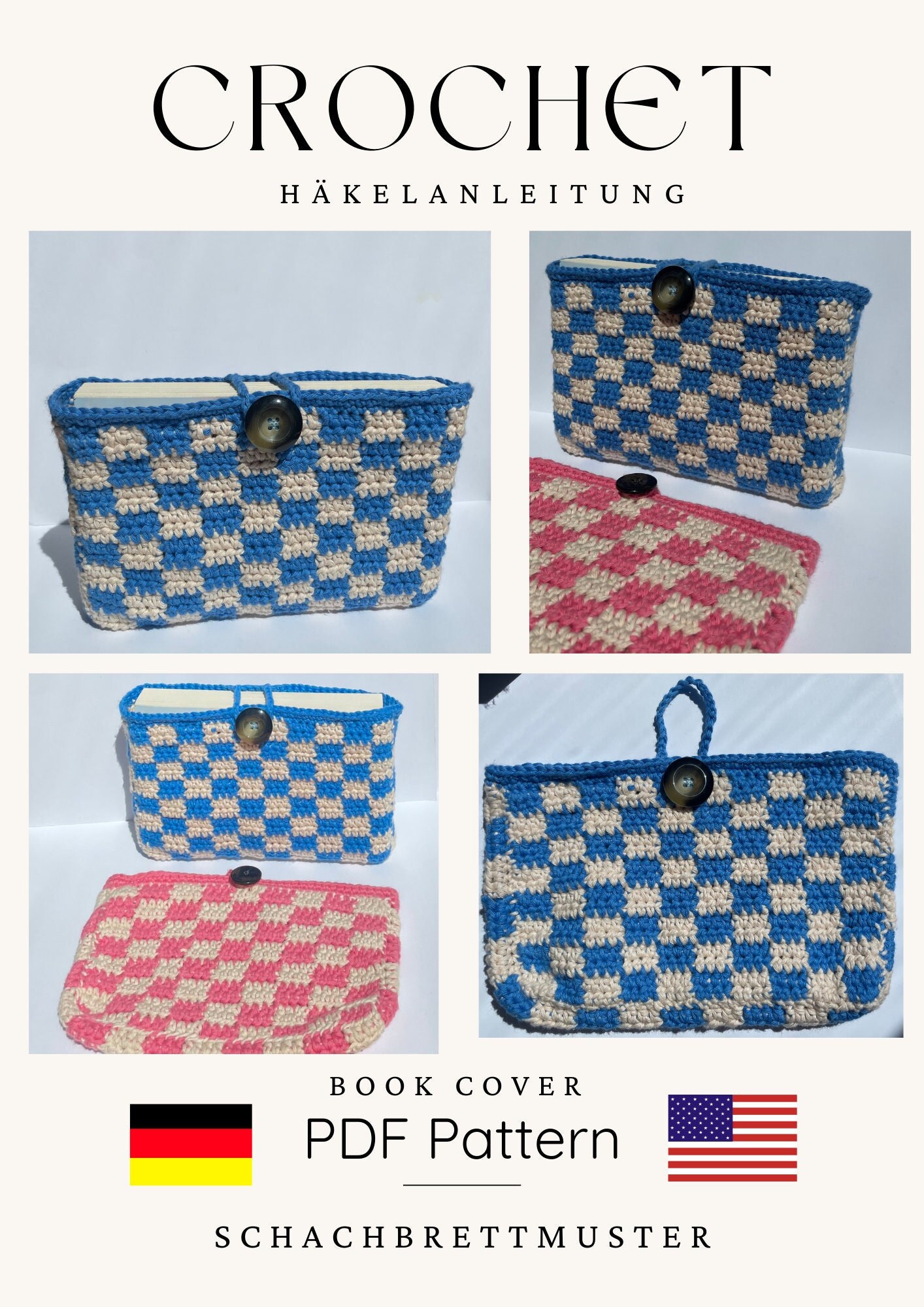 PDF Pattern Crochet Book Cover Checkerboard Pattern Step by Step - Etsy