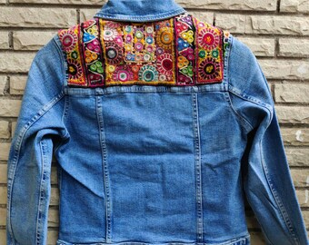 half black half blue denim jacket
