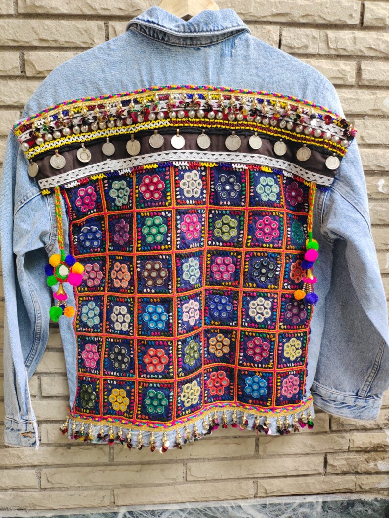 Vintage Denim Jacket Indian Patchwork 